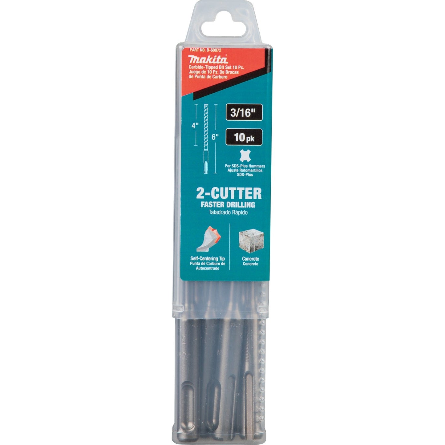 Makita B-60872 3/16" x 6" SDS‘PLUS Bit, 2‘Cutter, 10/pk