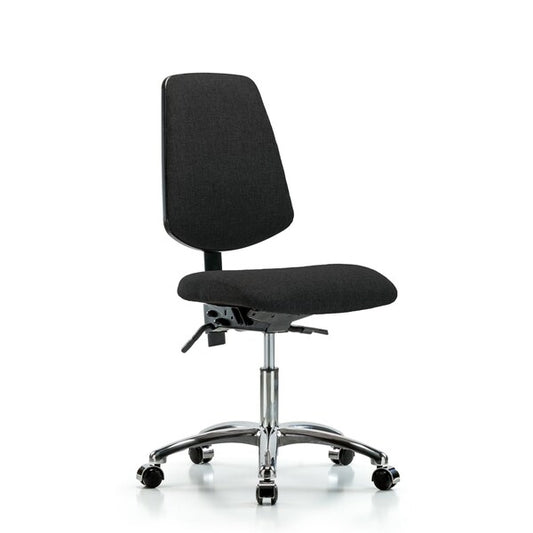 Blue Ridge Ergonomics FDHCH-MB-CR-T1-A0-CC-F42 Rutledge Fabric Chair Chrome - Desk Height with Medium Back, Seat Tilt, & Casters in Black Fabric