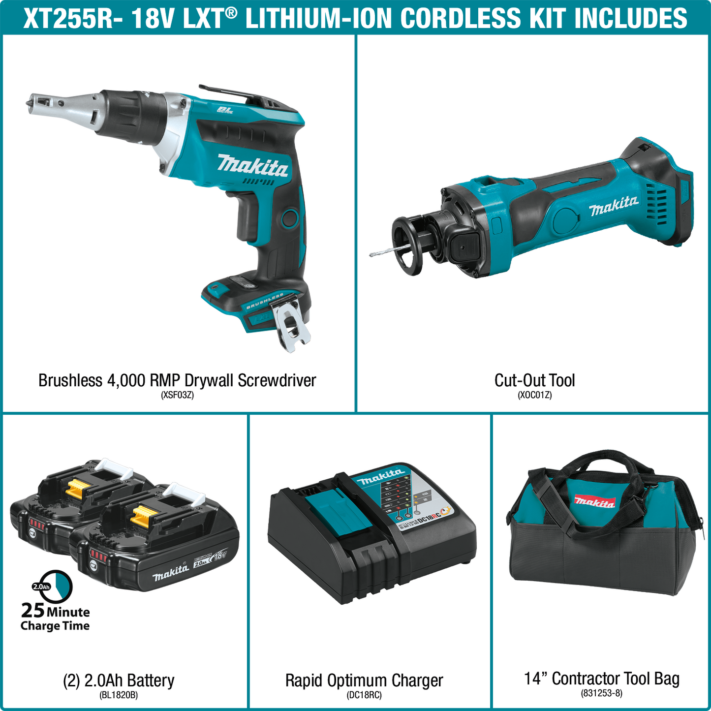 Makita XT255R 18V LXT® Lithium‘Ion Compact Cordless 2‘Pc. Combo Kit (2.0Ah)