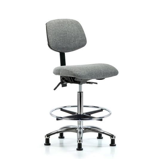 Blue Ridge Ergonomics FHBCH-CR-T0-A0-CF-RG-F44 Rutledge Fabric Chair Chrome - High Bench Height with Chrome Foot Ring & Stationary Glides in Gray Fabric