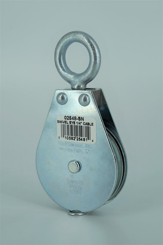 Block Division 02548-SN 2-1/2″ Swivel Eye Pulley Block, Snatch Pin, 1/4″ Rope