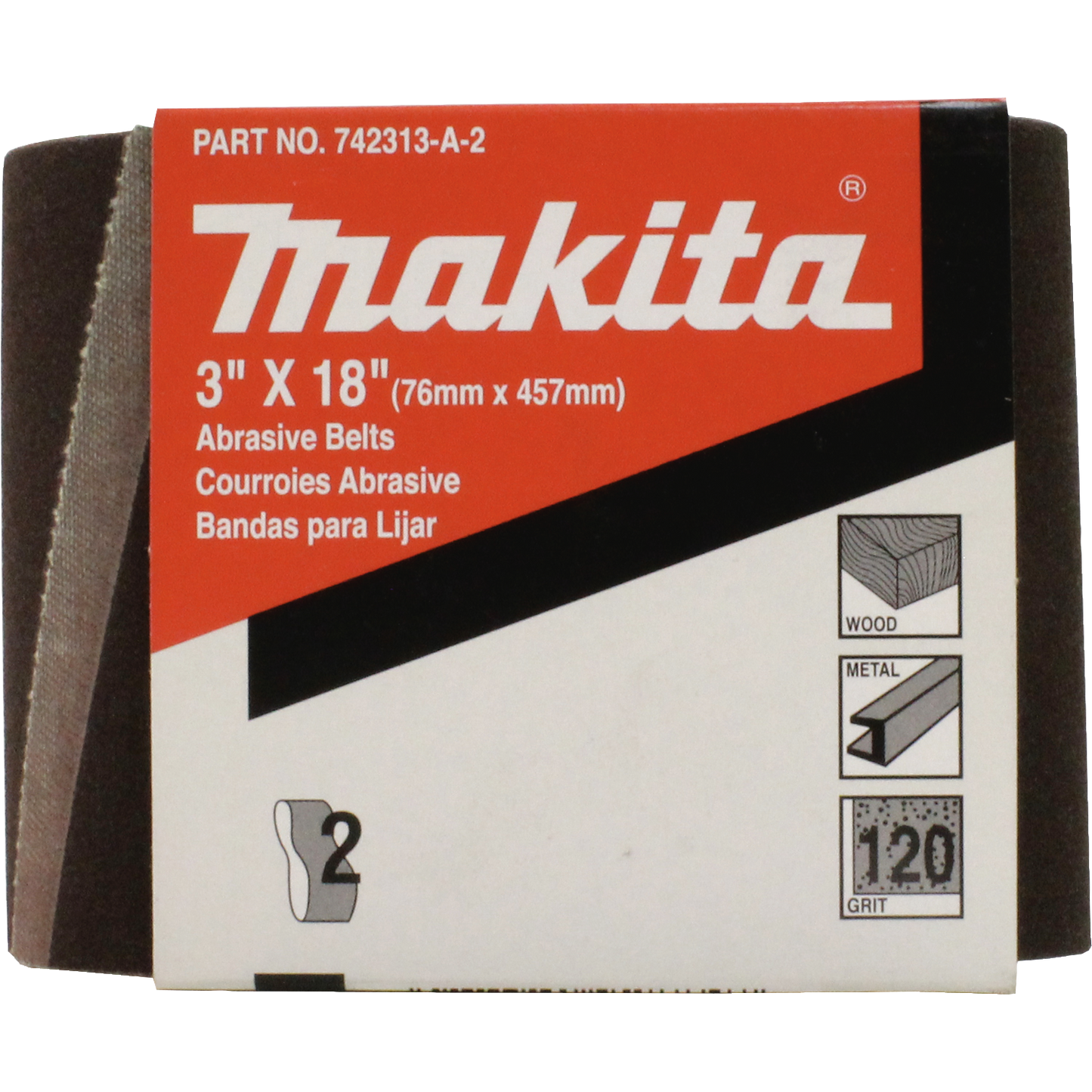 Makita 742313-A-2 3" x 18" Abrasive Belt, 120 Grit, 2/pk