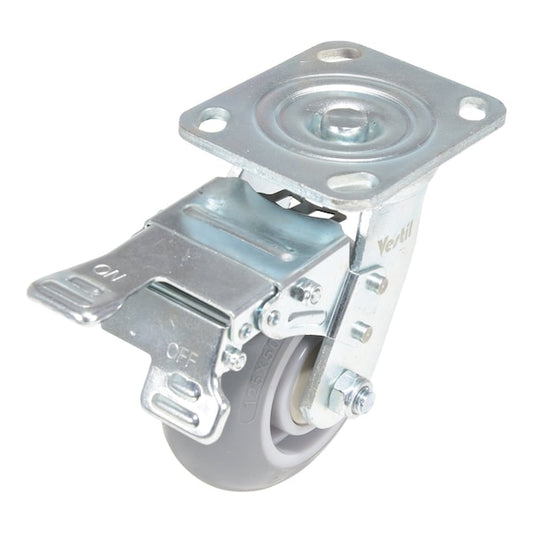 Vestil CST-VE-5X2TPR-SWTB Thermoplastic Rubber Swivel With Total Brake Caster 5 In. x 2 In. 551 lb Light Gray