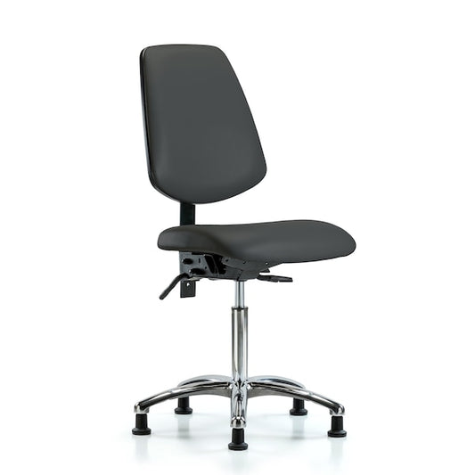 Blue Ridge Ergonomics VMBCH-MB-CR-T0-A0-NF-RG-8605 Rutledge Vinyl Chair Chrome - Medium Bench Height with Medium Back & Stationary Glides in Charcoal Trailblazer™ Vinyl
