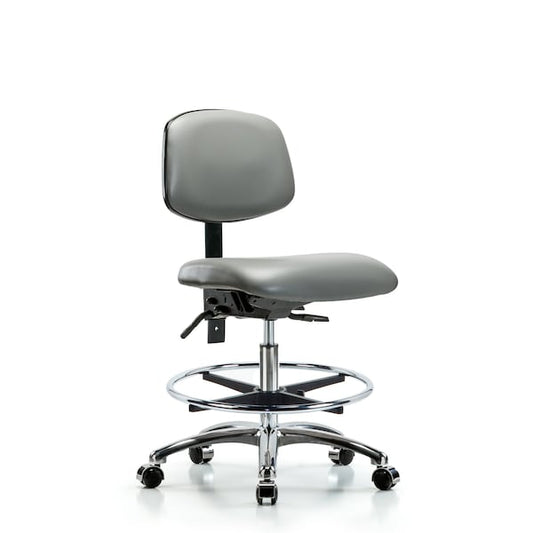 Blue Ridge Ergonomics VMBCH-CR-T1-A0-CF-CC-8840 Rutledge Vinyl Chair Chrome - Medium Bench Height with Seat Tilt, Chrome Foot Ring, & Casters in Sterling Supernova™ Vinyl