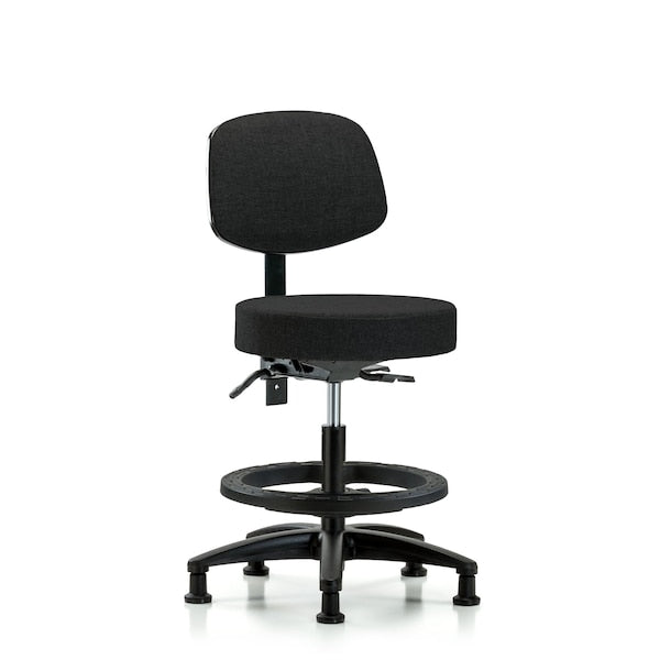 Blue Ridge Ergonomics FMBST-RG-T0-BF-RG-F42 Rutledge Fabric Stool with Back - Medium Bench Height with Black Foot Ring & Stationary Glides in Black Fabric
