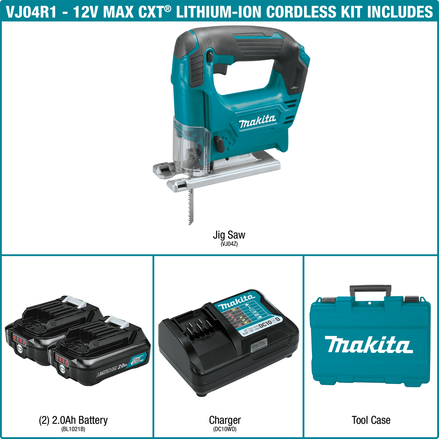 Makita VJ04R1 12V max CXT® Lithium‘Ion Cordless Jig Saw Kit (2.0Ah)