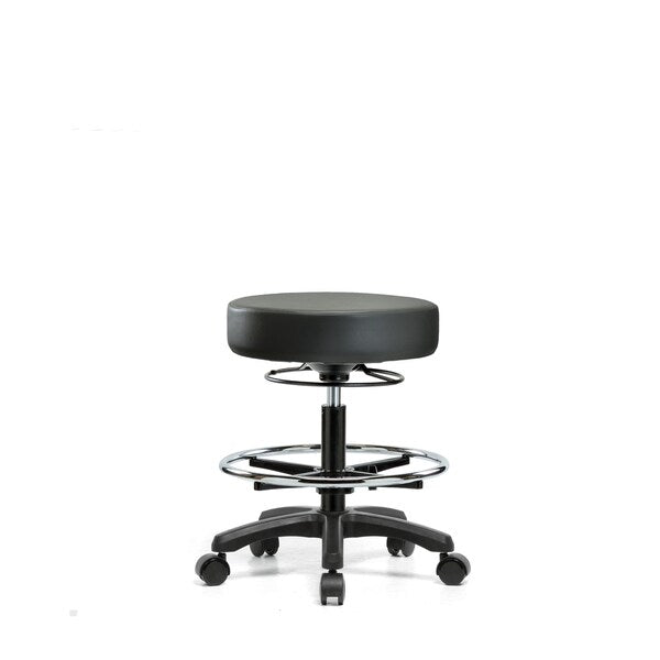 Blue Ridge Ergonomics VMBMS-RG-CF-RC-8823 Vinyl Mini-Stool - Medium Bench Height with Chrome Foot Ring & Casters in Carbon Supernova™ Vinyl