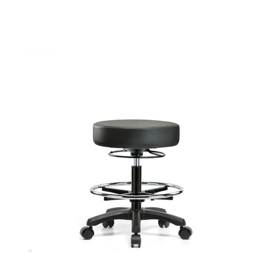 Blue Ridge Ergonomics VMBMS-RG-CF-RC-8823 Vinyl Mini-Stool - Medium Bench Height with Chrome Foot Ring & Casters in Carbon Supernova™ Vinyl