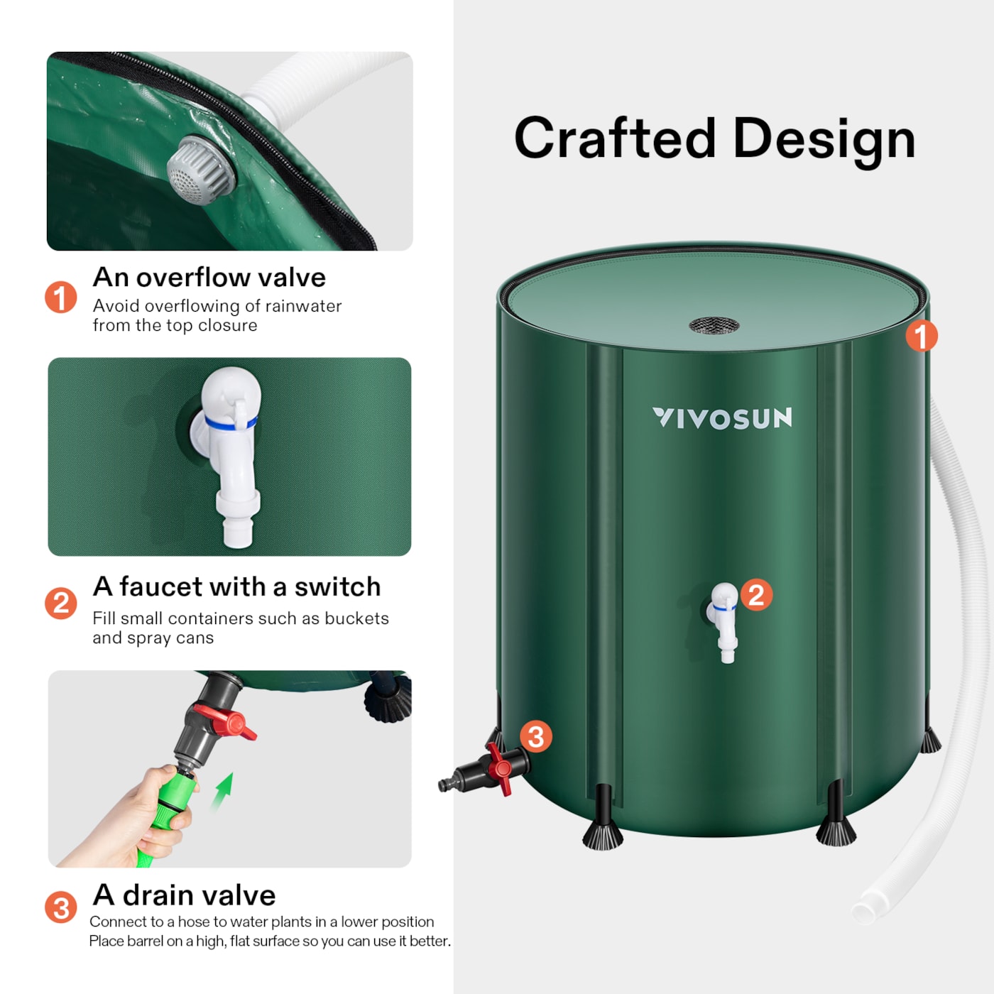 Vivosun Collapsible Rain Barrel, 100 Gallon, Green