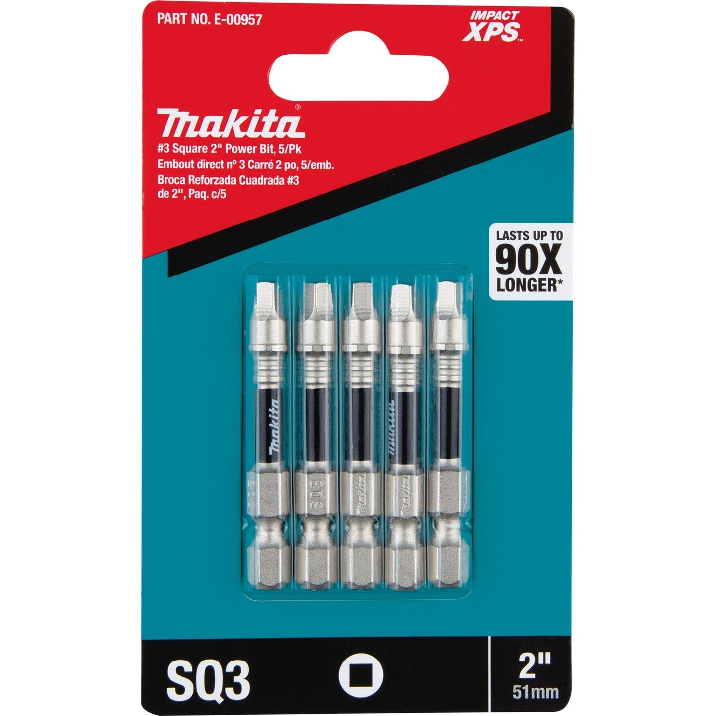 Makita E-00957 Impact XPS® #3 Square 2" Power Bit, 5/pk