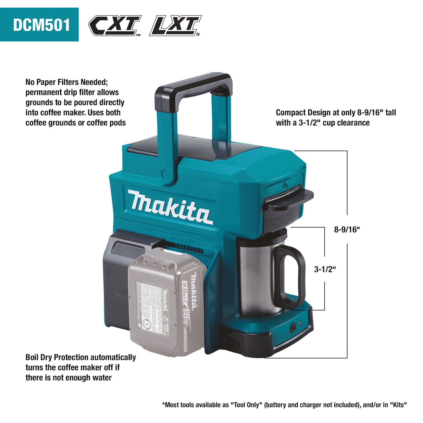 Makita DCM501Z 18V Lxt® / 12V Max Cxt® Lithiumion Cordless Coffee Maker, Tool Only