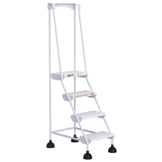 Vestil LAD-4-W-P 72.9375 H Steel Commercial Spring Loaded Rolling Ladder, 4 Steps