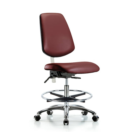 Blue Ridge Ergonomics NCR-VMBCH-MB-CR-T1-A0-CF-CC-8815 Class 100 Vinyl Clean Room Chair - Medium Bench Height with Medium Back, Seat Tilt, Chrome Foot Ring, & Casters in Borscht Supernova™ Vinyl