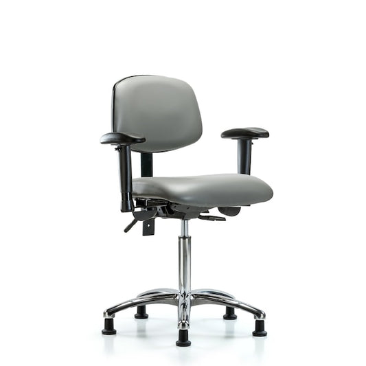 Blue Ridge Ergonomics VMBCH-CR-T1-A1-NF-RG-8840 Rutledge Vinyl Chair Chrome - Medium Bench Height with Seat Tilt, Adjustable Arms, & Stationary Glides in Sterling Supernova™ Vinyl