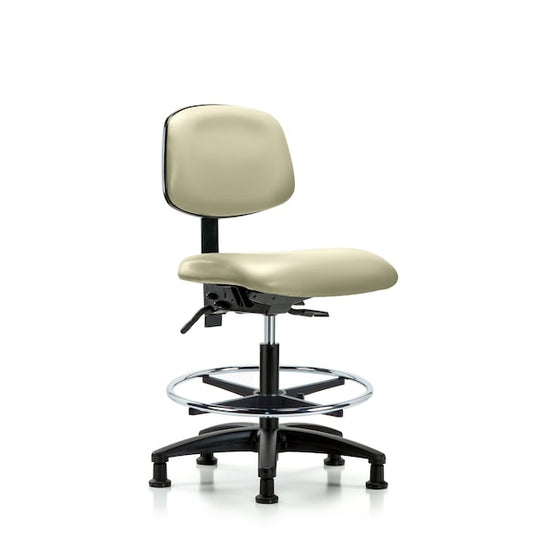 Blue Ridge Ergonomics VMBCH-RG-T0-A0-CF-RG-8501 Rutledge Vinyl Chair - Medium Bench Height with Chrome Foot Ring & Stationary Glides in Adobe White Trailblazer™ Vinyl