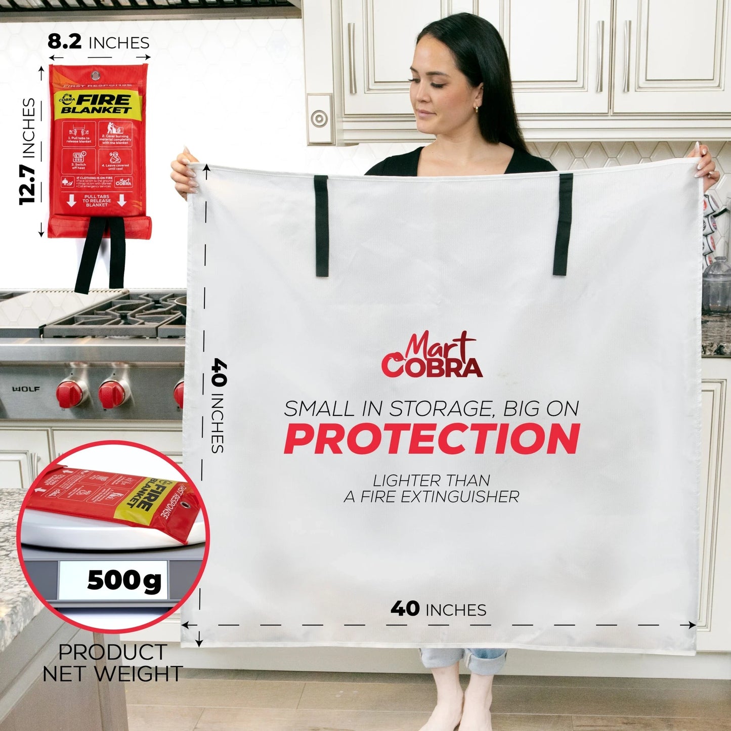 Cobra Fire Blanket for Home and Kitchen 40″ x 40″ 1x Blanket