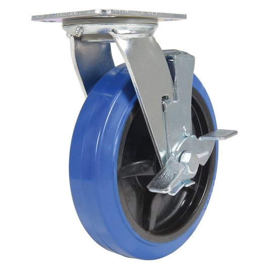 Vestil CST-BB-8X2ER-SWB Elastic Rubber Swivel With Brake Caster 8 In. Diameter x 2 In. Width 770 lb Blue/Black