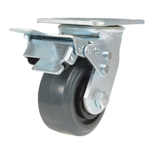 Vestil CST-KSM-4X2MR-SWTB Rubber Swivel With Total Brake Caster 4 In. Diameter x 2 In. Width 551 lb Dark Gray/Gold