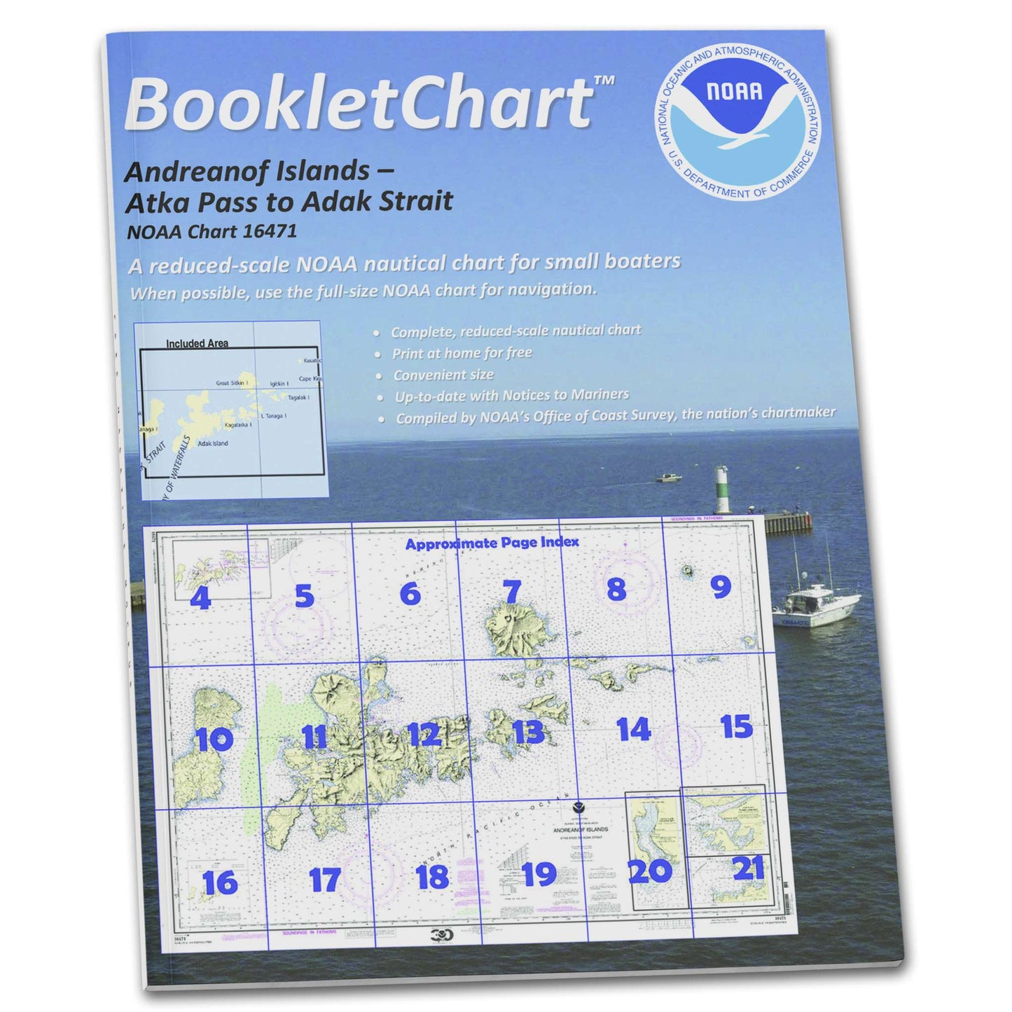 Paradise Clay CB16471 HISTORICAL NOAA Booklet Chart Atka Pass to Adak Strait;Three Arm Bay: Adak Island;Kanaga Bay: Kanaga.