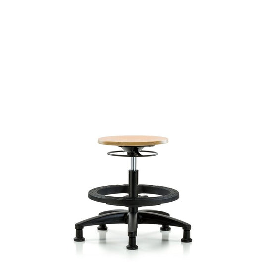 Blue Ridge Ergonomics WMBSO-RG-BF-RG Wood Stool - Medium Bench Height with Black Foot Ring & Stationary Glides