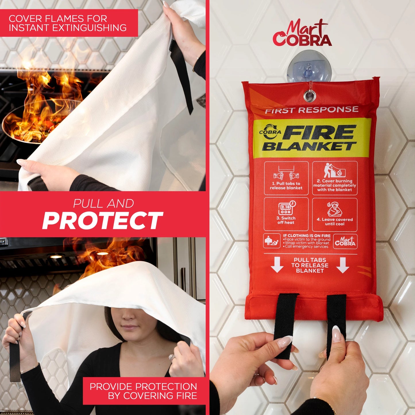 Cobra Fire Blanket for Home and Kitchen 40″ x 40″ 1x Blanket