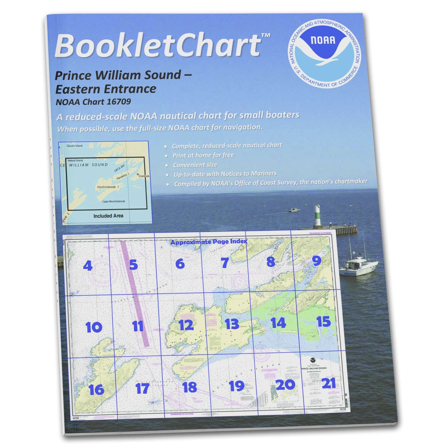 Paradise Clay CB16709 HISTORICAL NOAA Booklet Chart Prince William Sound-Eastern Entrance, Handy 8.5" x 11" Size. Paper Chart Book Designed for use Aboard Small Craft