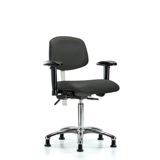 Blue Ridge Ergonomics NCR-VMBCH-CR-T1-A1-NF-RG-8605 Class 100 Vinyl Clean Room Chair - Medium Bench Height with Seat Tilt, Adjustable Arms, & Stationary Glides in Charcoal Trailblazer™ Vinyl