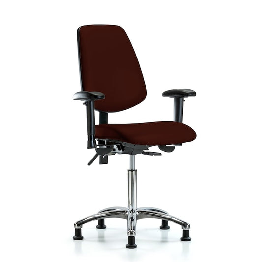 Blue Ridge Ergonomics VMBCH-MB-CR-T1-A1-NF-RG-8569 Rutledge Vinyl Chair Chrome - Medium Bench Height with Medium Back, Seat Tilt, Adjustable Arms, & Stationary Glides in Burgundy Trailblazer™ Vinyl
