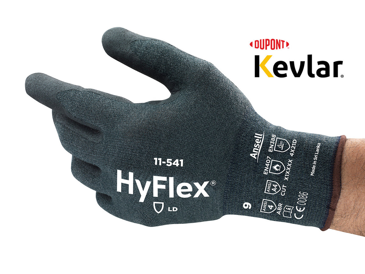 SOS Cleanroom ?11541090? Ansell HyFlex 11-541 Cut Resistant Kevlar Foam Nitrile HyFlex Gloves