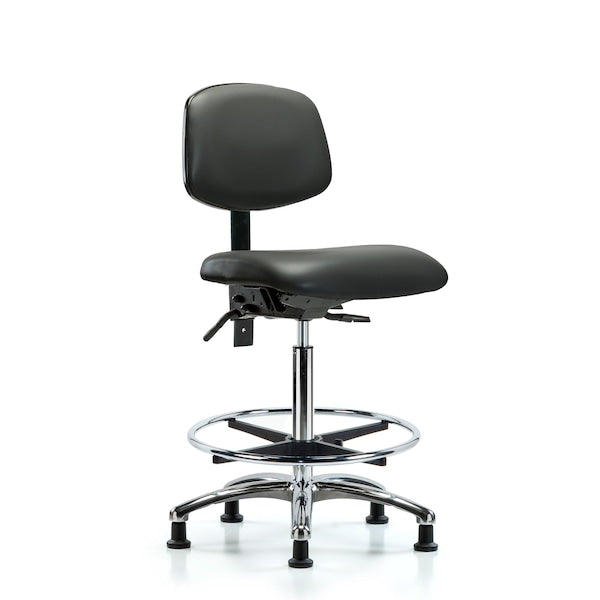 Blue Ridge Ergonomics VHBCH-CR-T1-A0-CF-RG-8823 Rutledge Vinyl Chair Chrome - High Bench Height with Seat Tilt, Chrome Foot Ring, & Stationary Glides in Carbon Supernova™ Vinyl