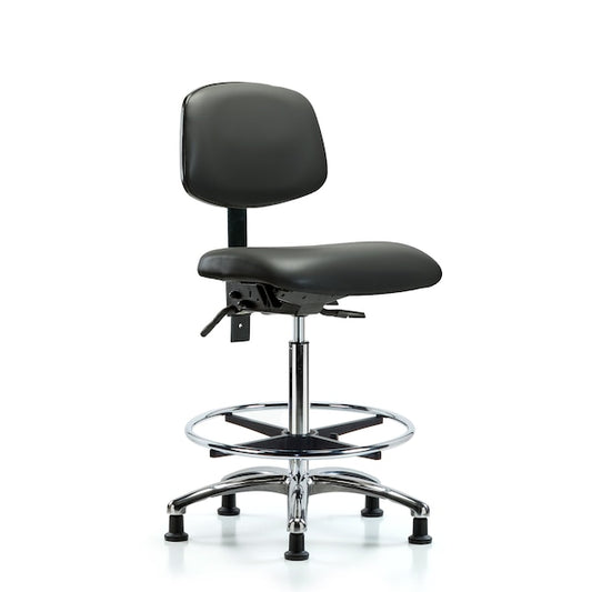 Blue Ridge Ergonomics VHBCH-CR-T1-A0-CF-RG-8823 Rutledge Vinyl Chair Chrome - High Bench Height with Seat Tilt, Chrome Foot Ring, & Stationary Glides in Carbon Supernova™ Vinyl