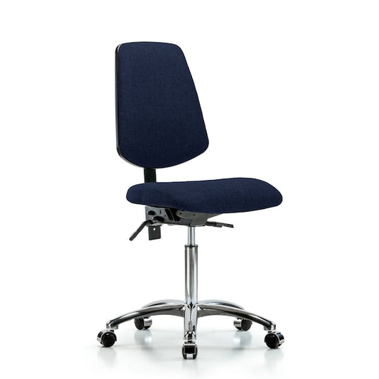 Blue Ridge Ergonomics FMBCH-MB-CR-T1-A0-NF-CC-F45 Rutledge Fabric Chair Chrome - Medium Bench Height with Medium Back, Seat Tilt, & Casters in Navy Fabric