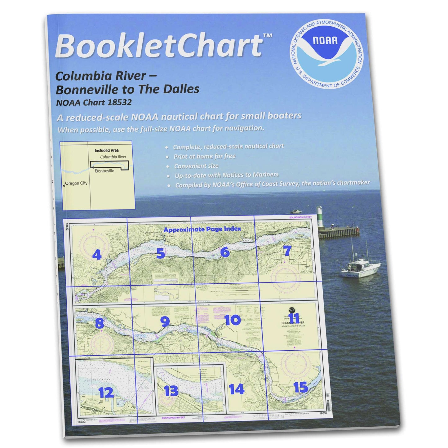 Paradise Clay CB18532 HISTORICAL NOAA Booklet Chart Columbia River Bonneville to The Dalles; The Dalles; Hood River