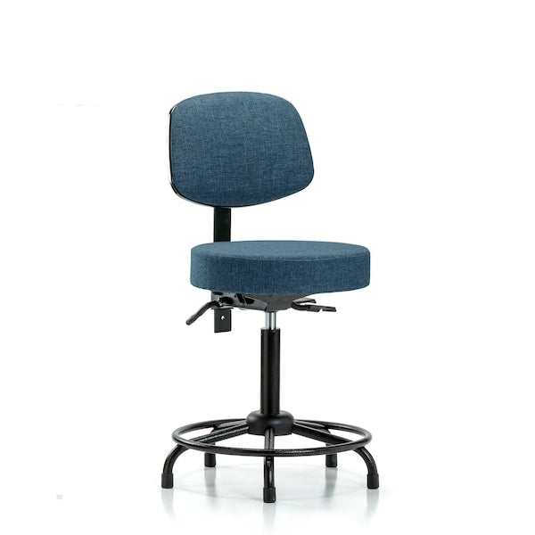 Blue Ridge Ergonomics FMBST-RT-T1-RG-F45 Rutledge Fabric Stool with Back - Medium Bench Height with Round Tube Base, Seat Tilt, & Stationary Glides in Navy Fabric