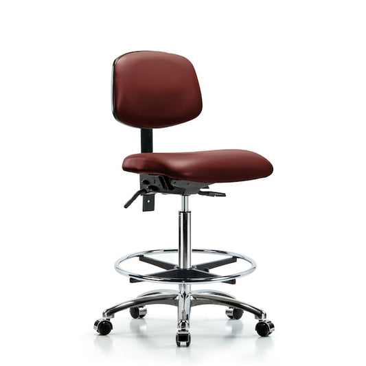 Blue Ridge Ergonomics VHBCH-CR-T1-A0-CF-CC-8815 Rutledge Vinyl Chair Chrome - High Bench Height with Seat Tilt, Chrome Foot Ring, & Casters in Borscht Supernova™ Vinyl