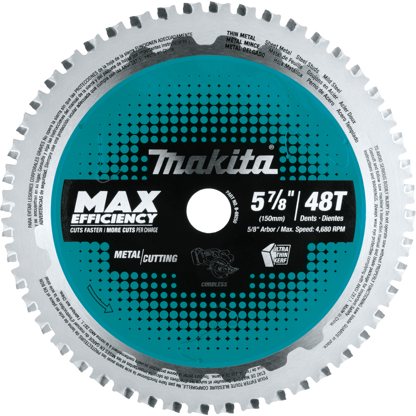 Makita B-69250 5‘7/8" 48T Carbide‘Tipped Max Efficiency Saw Blade, Thin Metal