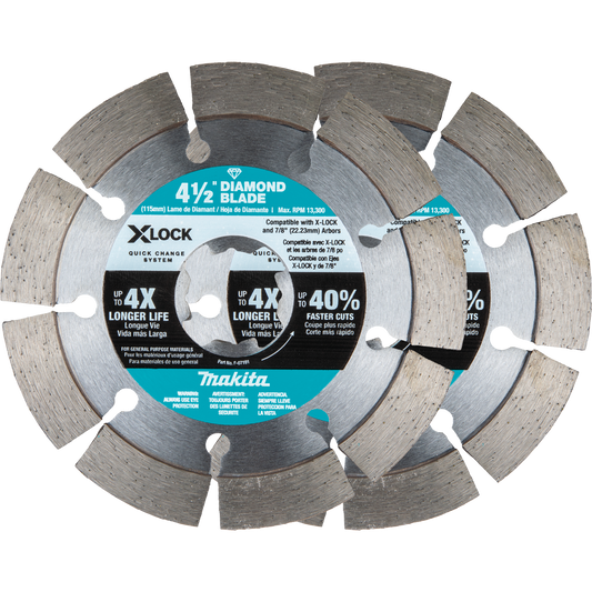 Makita E-07200 X‘LOCK 4‘1/2" Segmented Diamond Blade for Masonry Cutting, 2/pk