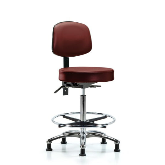 Blue Ridge Ergonomics VHBST-CR-T1-CF-RG-8815 Rutledge Vinyl Stool with Back Chrome - High Bench Height with Seat Tilt, Chrome Foot Ring, & Stationary Glides in Borscht Supernova™ Vinyl