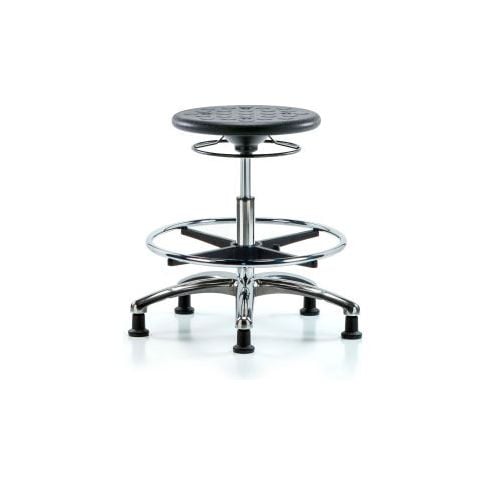 Blue Ridge Ergonomics IPMBSO-CR-CF-RG-BLK Huron Polyurethane Stool Chrome - Medium Bench Height with Chrome Foot Ring and Stationary Glides in Black Polyurethane