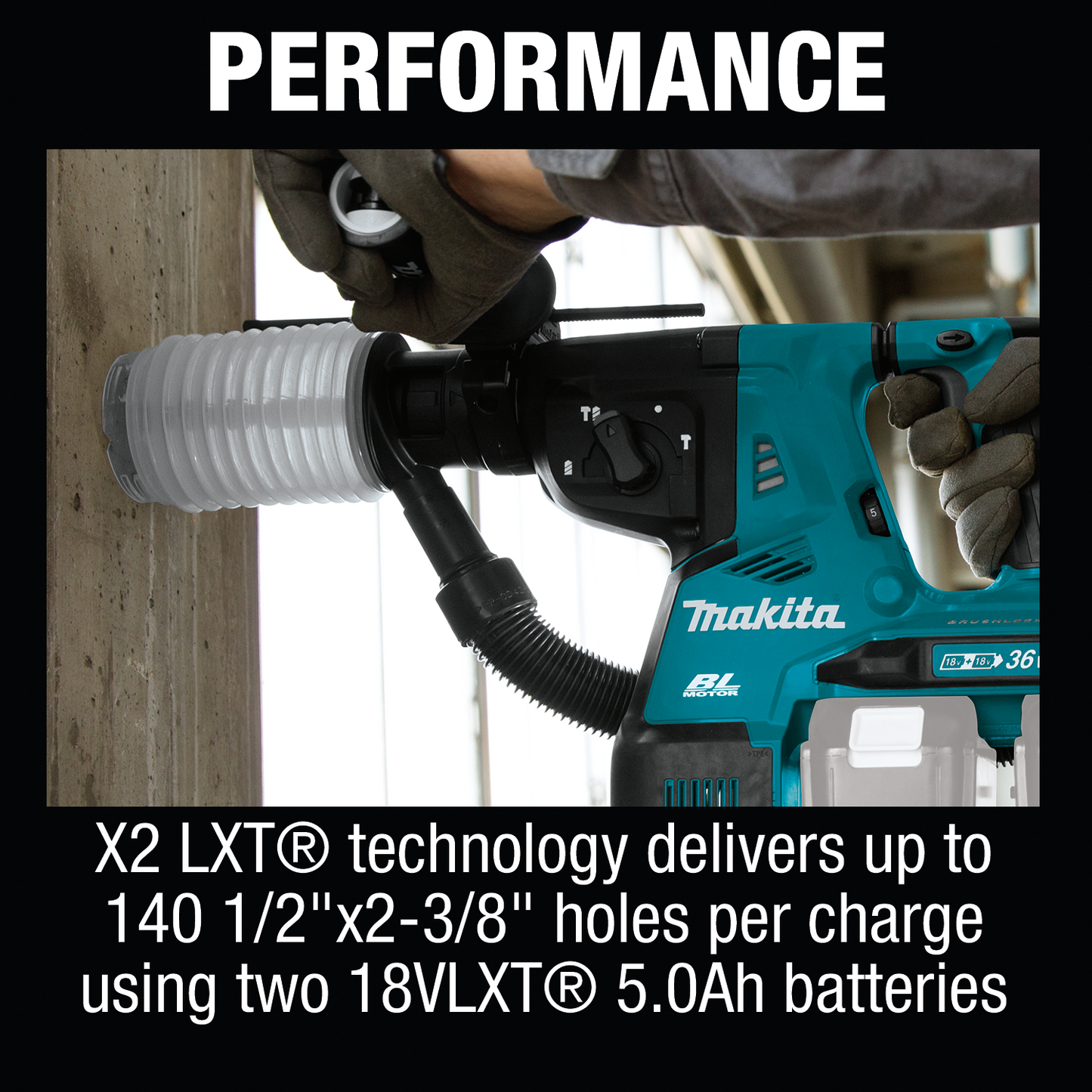 Makita XRH08Z 36V (18V X2) LXT® Brushless 1‘1/8" SDS‘PLUS AVT® Rotary Hammer, Tool Only