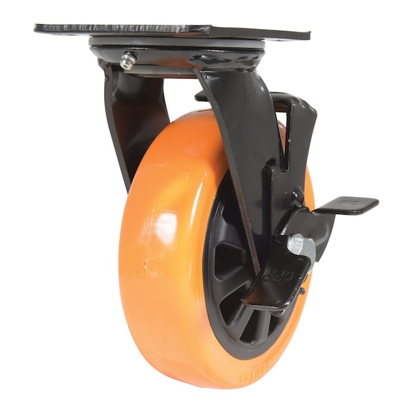 Vestil CST-BN-6X2PUP-SWB Polyurethane Swivel With Brake Caster 6 In. Diameter x 2 In. Width 836 lb Orange/Black