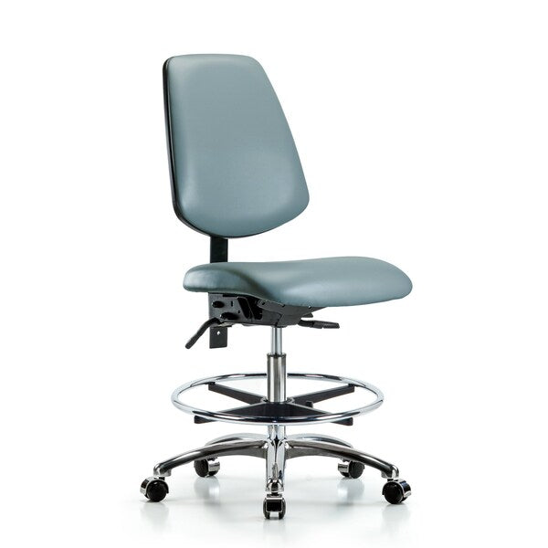 Blue Ridge Ergonomics VMBCH-MB-CR-T1-A0-CF-CC-8822 Rutledge Vinyl Chair Chrome - Medium Bench Height with Medium Back, Seat Tilt, Chrome Foot Ring, & Casters in Storm Supernova™ Vinyl
