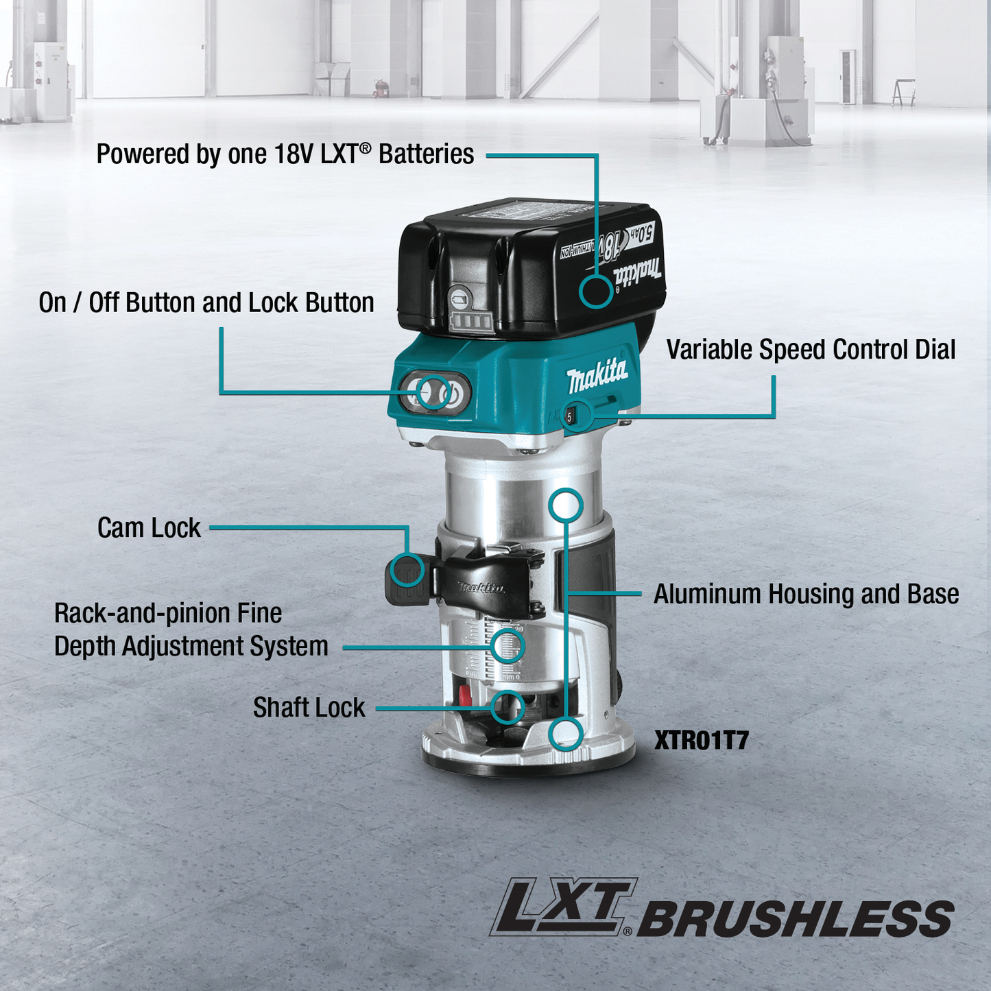 Makita XTR01T7 18V LXT® Lithium‘Ion Brushless Cordless Compact Router Kit (5.0Ah)