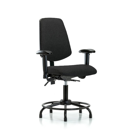 Blue Ridge Ergonomics FDHCH-MB-RT-T1-A1-RG-F42 Rutledge Fabric Chair - Desk Height with Round Tube Base, Medium Back, Seat Tilt, Adjustable Arms, & Stationary Glides in Black Fabric