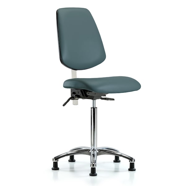 Blue Ridge Ergonomics NCR-VMBCH-MB-CR-T0-A0-NF-RG-8546 Class 100 Vinyl Clean Room Chair - Medium Bench Height with Medium Back & Stationary Glides in Colonial Blue Trailblazer™ Vinyl