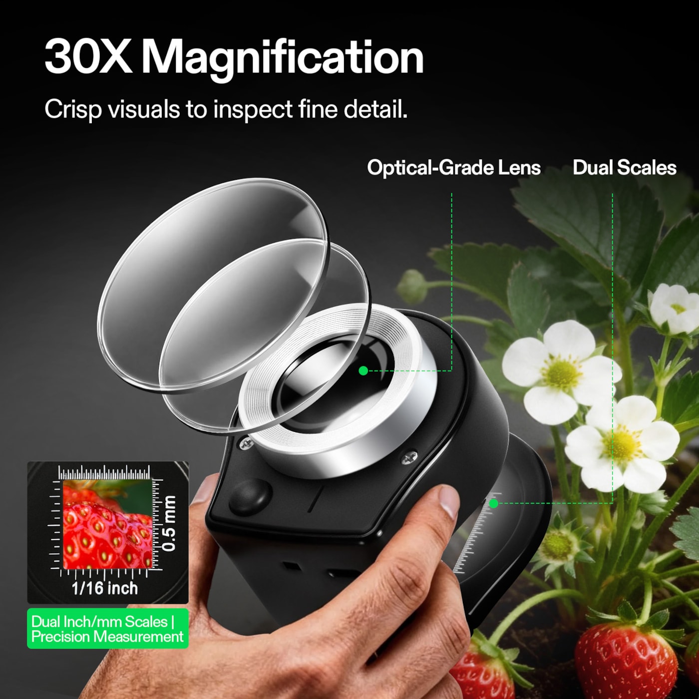 Vivosun 30X Rechargeable Loupe Magnifier with Optical Glass Lens and Lights