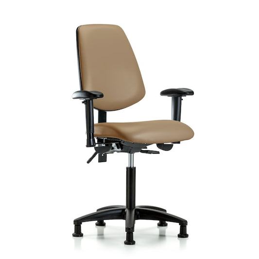 Blue Ridge Ergonomics VMBCH-MB-RG-T0-A1-NF-RG-8584 Rutledge Vinyl Chair - Medium Bench Height with Medium Back, Adjustable Arms, & Stationary Glides in Taupe Trailblazer™ Vinyl