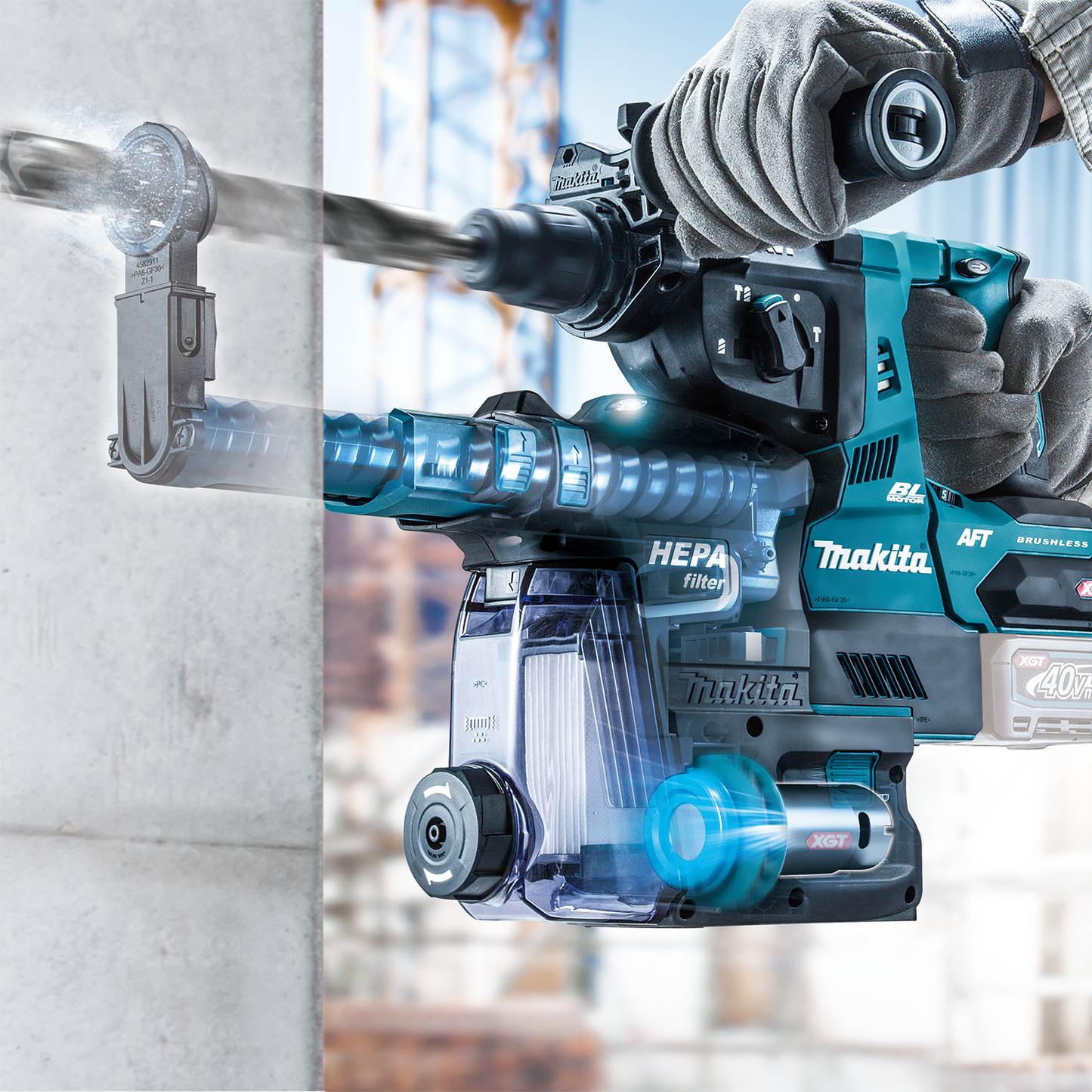 Makita GRH01ZW 40V max XGT® Brushless Cordless 1‘1/8" SDS‘PLUS AVT® Rotary Hammer w/ Dust Extractor, AFT®, AWS® Capable, Tool Only