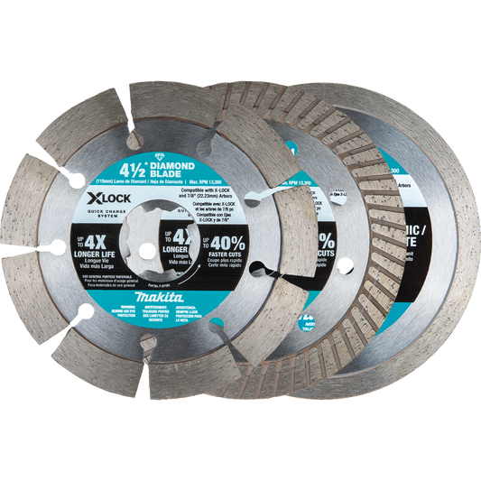 Makita E-12647 X‘LOCK 4‘1/2" Diamond Blade Variety Pack for Masonry Cutting, 3/pc